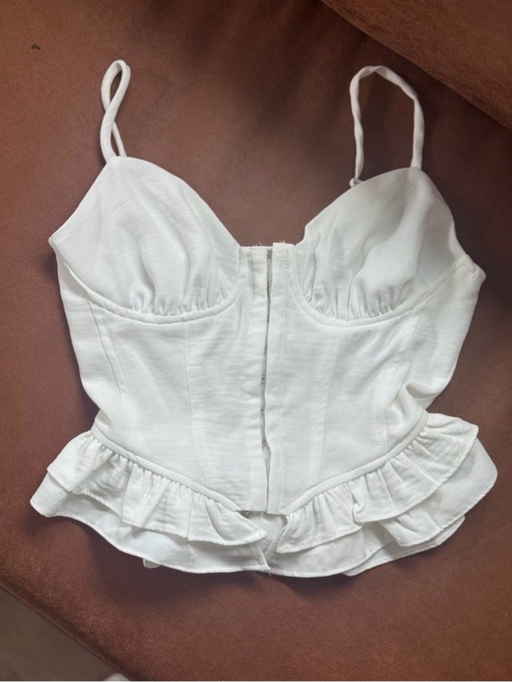 White Corset Crop Top with Ruffle Hem